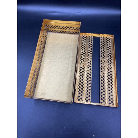 Vintage Gold Filigree Rose Tissue Box Cover Silver MCM Hollywood Regency - Picture 14 of 14